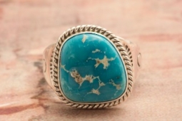 Genuine Battle Mountain Turquoise Nugget Sterling Silver Navajo Ring